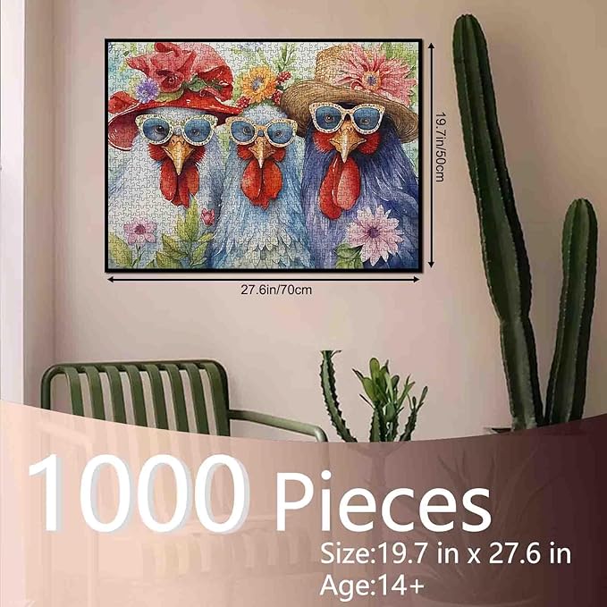 Tucocoo Roosters Jigsaw Puzzles for Adults 1000 Pieces, Animals Tropical Flowers Artwork Jigsaw Puzzle 27 x 20 Inches Colorful DIY Puzzles for Home Decoration, Family Puzzle Perfect for Game Nights