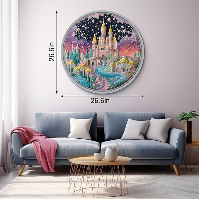 Colorful Fairy Castle Puzzles for Adults 1000 Pieces, Fantasy Rainbow Sky River Jigsaw Puzzles, Round Challenging Impossible Puzzle as Wall Decor