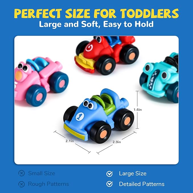ALASOU 14 PCS Soft Rubber Cartoon Car Toy Set for Boys and Girls |Bath Toys for 1 Year Old Boy Gifts|Pool Cars for Toddlers 1-3|Birthday Party for Baby Kid Age 1 2 3