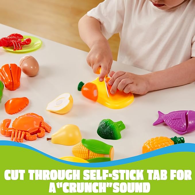 JOYIN Educational Toys Play Food Set for Toddlers, Cutting Food for Preschool Activities, Pretend Play Kitchen Accessories, Learning Toys, Color Sorting Set for Boys & Girls, Gifts for Christmas