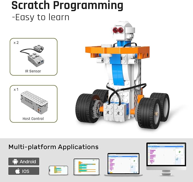 makerzoid STEM Coding Robot Kits for Kids Ages 6+, 26-in-1 Educational Programmable Scratch Coding Robotics Kit, APP RC Robot Car Birthday Children's Day Gift for Boy Girls(400+ Pcs)