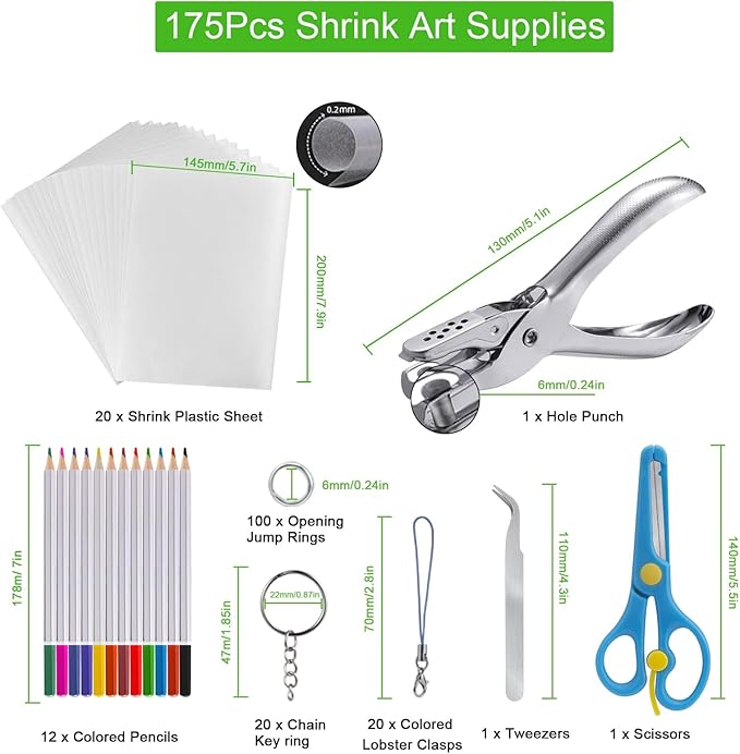 Shrinky Dink Sheets Kit Shrink Plastic Sheets Shrinky Dink Paper Kit with 25pcs Shrink Film Sheets+Tools Shrink Art Heat Shrink a Dink Shrinky Dink Keychain Kit for Create Keychains and DIY Crafts