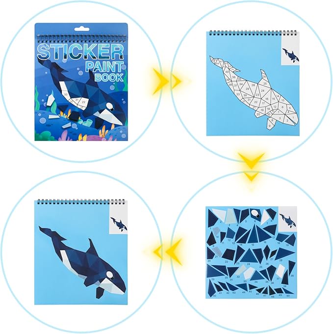 4 Pack Paint by Sticker Kids Crafts for Kids Ages 4-8 Sticker by Number Books Boys and Girls Birthday Gifts Party Favor, Travel Toys for Toddlers Learning (Animal+Ocean+Insect+Horse)