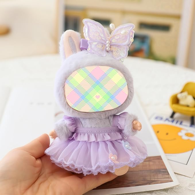 Clothes for Dolls Accessories, Outfit Set 2 Pieses Gauze Dress for 15cm 17cm Doll (No Doll), Romantic Skirt Doll Clothing Set Replacement Purple
