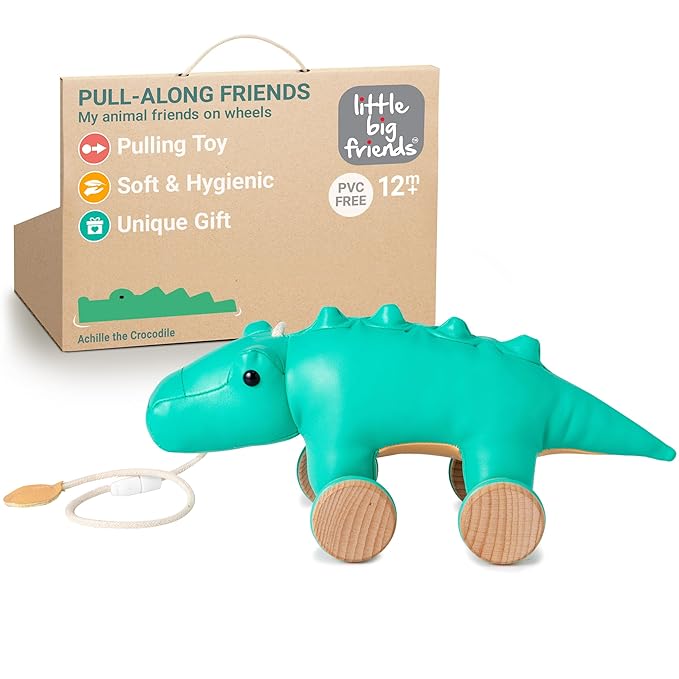 Little Big Friends Crocodile Pull Toy for Toddlers | Baby Push & Pull Toy with Adjustable Cord | Soft & Safe Developmental Play | Achille The Crocodile