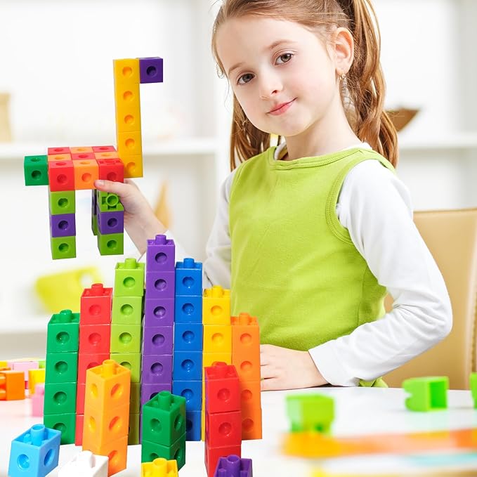 701 Pcs Math Learning Linking Cube with Pink Storage Container Counting Cubes Plastic Colorful Counting Blocks Math Manipulatives Classroom Learning Supplies for Home school Educational(Pink)