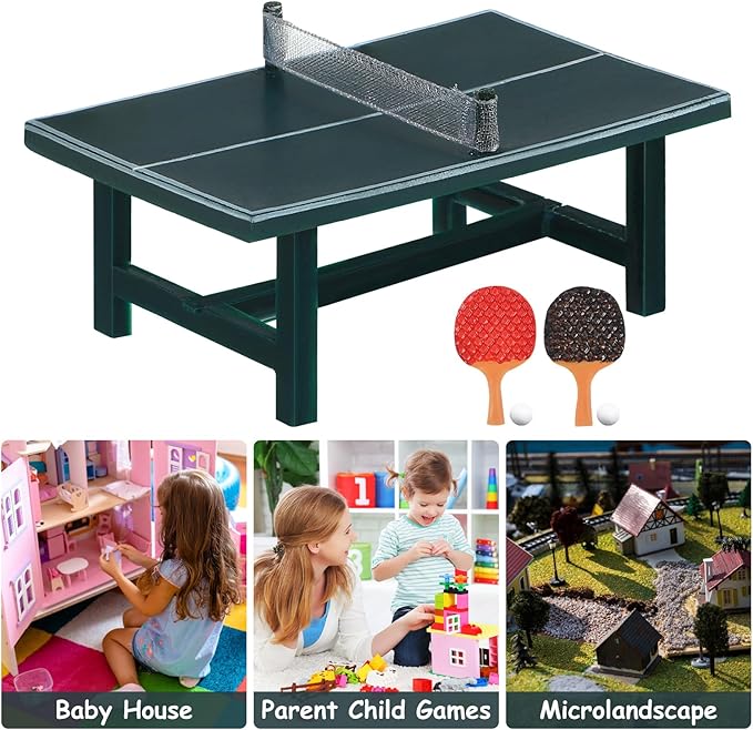NUOBESTY Miniature Pong Table Tennis Paddle Set Doll Mini Sports Dollhouse Furniture Decoration Accessories