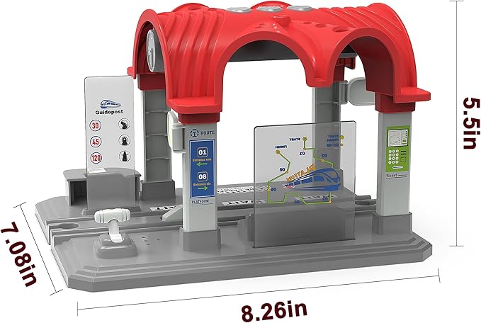 Train Accessories Modern Station for Kids, Train Tunnel for Wooden Railway System, Multifunction Toy Trains Set for Motorized Cars Compatible with Thomas & Friends, Brio, Chuggington