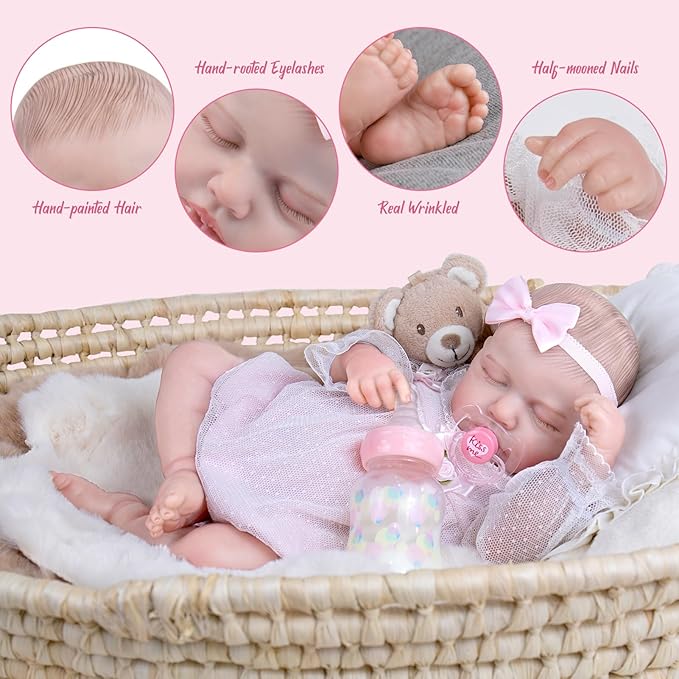 Aori Lifelike Reborn Baby Dolls - 20 Inch Sleeping Realistic Girl Newborn Baby Doll with Weighted Poseable Soft Vinyl Doll Includes Pink Lace Outfit Set for Senior, Collectors, Kids 3+