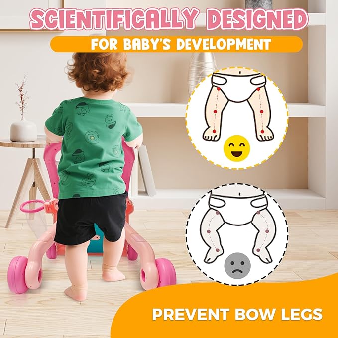 Baby Walker Toys,Push Walker for Boys & Girls Learning to Walk,Sit to Stand Early Educational Toys,Activity Center for Infant,Christmas Birthday Gift for Toddler 6-18 Months,Pink
