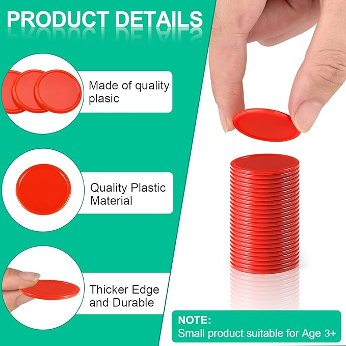 Coopay 500 Pieces Plastic Learning Counters Disks Bingo Chip 5 Colors Counting Discs Markers for Math Practice and Poker Chips Game Tokens Kids Reward, 1 Inch (Red, Blue, Black, Green, Yellow)