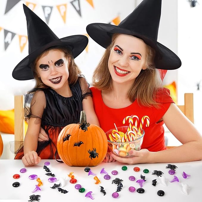 100+ Halloween Sensory Bin Filler & Vase Filler Acrylic Gems Mini Resin Animals Spider Bat & Ghost Witch Hat Boots, for Halloween Decoration, Vase Filler, Sensory Bin Filler Preschool Counting Gems