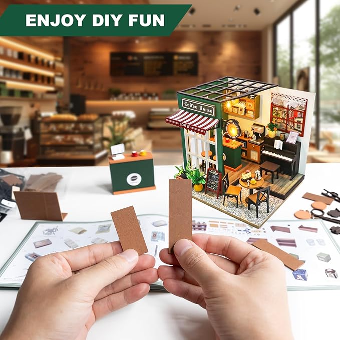 DIY Miniature Dollhouse Kit, Minihouse Crafts for Adults, Wooden Mini Craft Coffee Shop, Mini House Building Kit, Book Nook Kit，Diy Booknook Kit, Dollhouse Home Decor