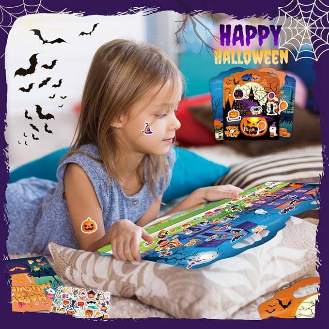 3Sets Halloween Reusable Sticker Books for Kids, Puffy Reusable Sticker Books for Toddlers 2-4 Years, Kids Halloween Party Favors