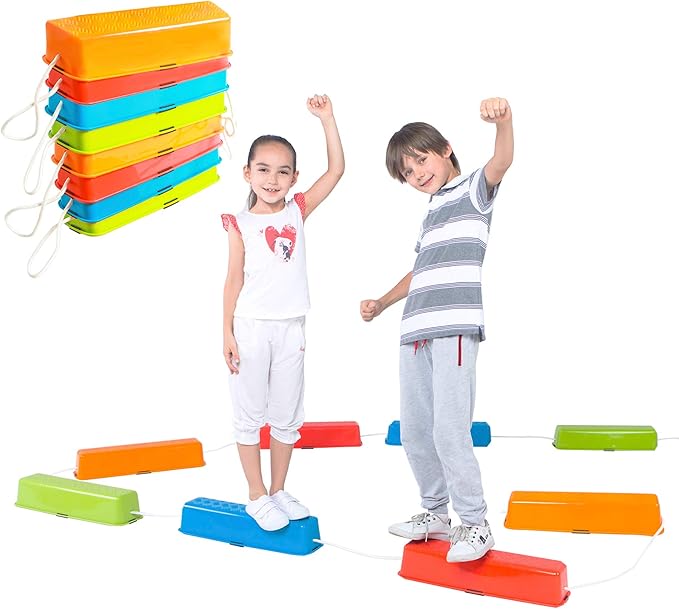 Special Supplies Stepping Stones for Kids Balance Beams 8 Set Non-Slip Textured Surface and Slip Resistant Floor Rubber Edges, Promote Agility, Strength, Active Play