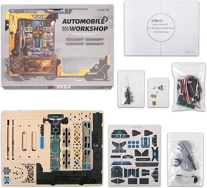 DIY Book Nook Kit,New DIY Dollhouse Booknook Bookshelf Insert Decor,3D Wooden Puzzles with LED Dust Cover,Book Nook Miniature Kit,Birthday Home Decor for Teens Adult-Automobile Workshop