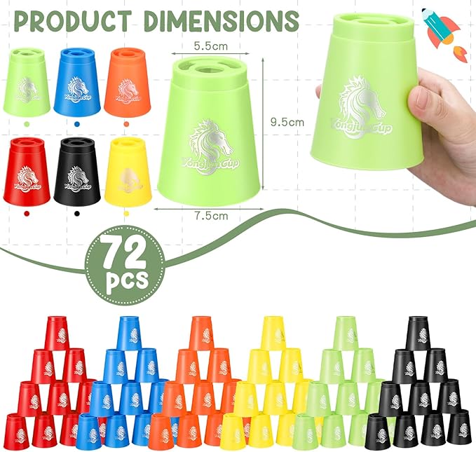 Libima 72 Pcs Sports Stacking Cups Set Stack Cup Party Game Classic Speed Training Game for Adult Family Party Challenge Competition Travel Gift, 6 Colors