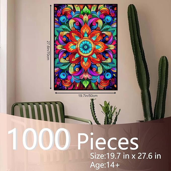 Mandala Flower Jigsaw Puzzles for Adults 1000 Pieces Floral Color Pattern Jigsaw Puzzle Colorful DIY Puzzles for Home Decoration Colorful Puzzles for Families 27 x 20 Inches