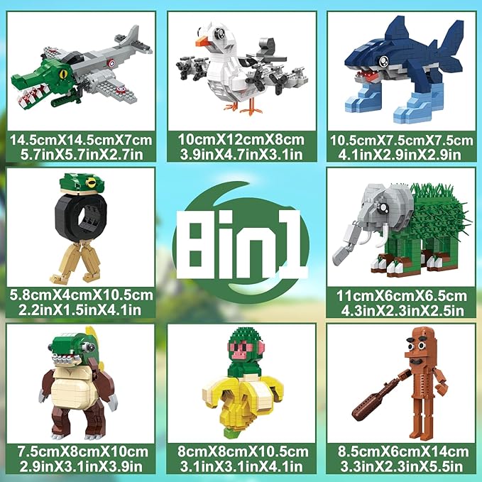 Italian Brainrot Building Bricks Set 8 Models Creative Animal & Character Blocks Fun Collectible Toy for Kids & Adults