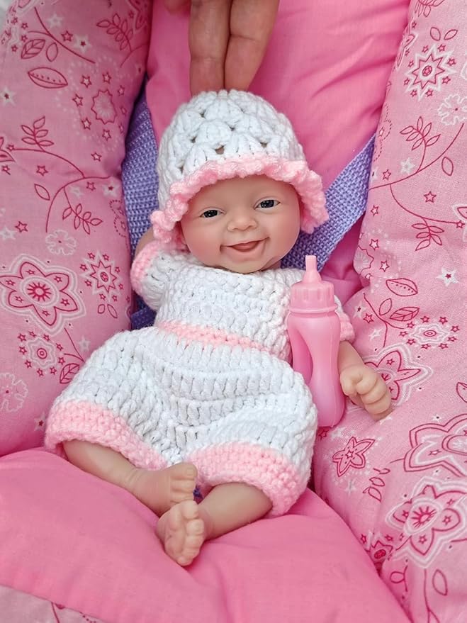 7" Cute Reborn Baby Dolls Girl, Full Silicone Baby Dolls, Realistic Soft Silicone Newborn Baby Doll, Real Full Body Silicone Reborn Baby Dolls with Feeding Accessories&Gift Box