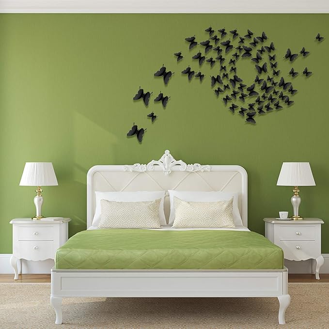BBTO 48 Pieces Butterfly Wall Decor DIY Mirror 3D Butterfly Stickers Removable Decals for Home Bedroom School Bathroom Living Room Decor(Black)