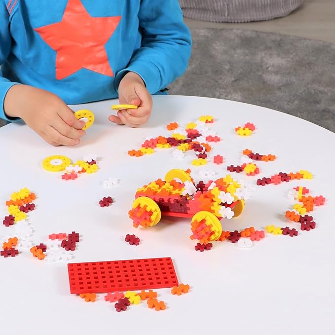 PLUS PLUS Color Cars Tube, Car Building Block Kit, 3D Puzzle Stem Toy Set for Kids, 200 Mini Interlocking Pieces - Fire