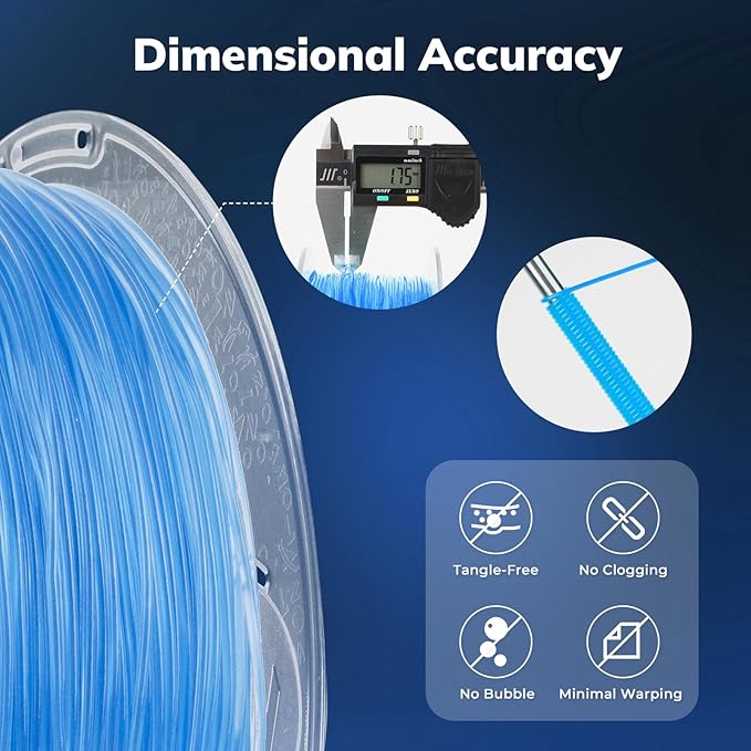 AMOLEN 95A TPU 3D Printer Filament, 1.75mm Glow in The Dark Blue, Soft TPU Flexible 3D Printing Filament, Best with UV Lamps, 1kg Spool, Dimensional Accuracy +/- 0.02 mm, Fit Most 3D Printers