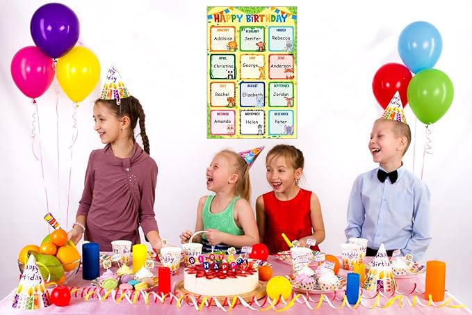 FLYAB Birthday Chart for Classroom - 11.2''x16.5'' Animals Happy Birthday Calendar Poster for Kids Back to School Bulletin Board Decorations Teacher Supplies
