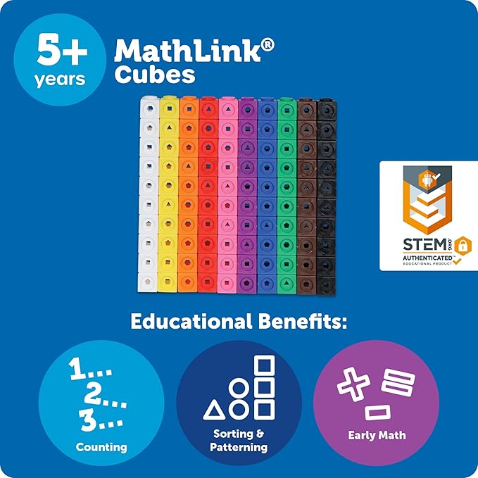 Learning Resources MathLink Cubes - Set of 100 Cubes, Ages 5+ Kindergarten, STEM Activities, Math Manipulatives, Homeschool Supplies, Teacher Supplies
