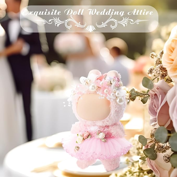 3 Pcs Wedding Outfits Dress for 6.7 Inches Doll Wedding Clothe Set Include Cute Headpiece Popular Dress Accessories, No Doll(Classic Style,Pink)