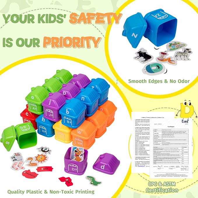 Alphabet Learning Toys for Kids 3+―ABC Barn Sorters with 260 Flash Cards, Montessori Preschool Learning Activities, Uppercase & Lowercase Letter Color Sorting and Matching Educational Game for Toddler