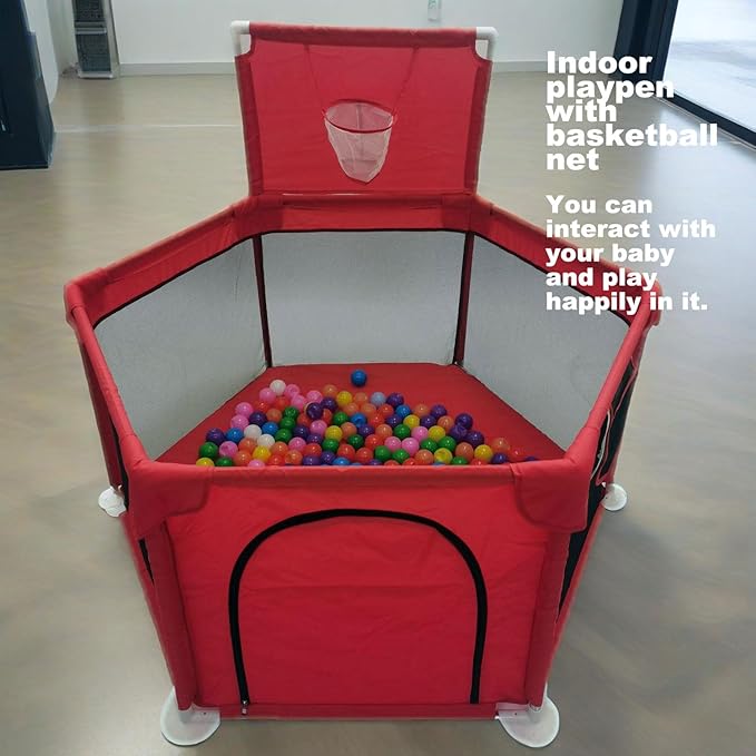 Portable Baby Ball Pit Playpen Playard Fence Playtent with Basketball Hoop Breathable Mesh for Indoors Outdoors Toddler Kids Large
