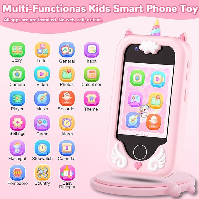 Lapare Kids Smart Phone Toy for Girls, Christmas Birthday Gifts for Girls Age 3-10, 2.8" Touchscreen Toddler Learning Play Toy Phone with Dual Camera, Game, Music Player, 32GB Card(Pink)