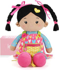 LeyaDoll Soft Bady Educational Soft Baby Doll(16''), Learning Sensory Doll for Toddlers, Montessori Toys for 2-Year-Old Girls Christmas, Birthday Gifts, Plush Doll with Button-Busy Sweetheart Tanned