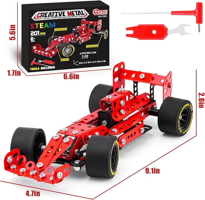 Building Car Metal Model Kits,STEM Building Toys Model Car Kits for Boys 8-12,Erector Sets 1:20 Scale Red Racing Car Metal Building Blocks for Kids Boys 8 9 10 11 12-16 Years Old