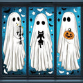 3 Sheets Extra Halloween Ghost Window Clings Cute Extra Large White Ghost for Glass Window Decorations Halloween Bat Cat Pumpkin Window Stickers Decals for Home Office Party Decor