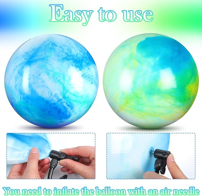Deekin 2 Pcs 15 Inch 18 Inch Marbleized Bouncy Balls Large Inflatable Rubber Sensory Ball for Playground Outdoor Water(18 Inches,Blue and Green)