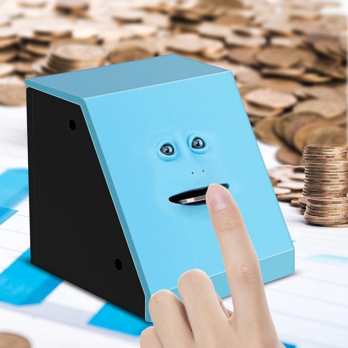 Coin Eating Saving Bank, Face Coin Bank Battery Operated Novelty Monkey Money Saving Box Piggy Bank for 3 Years+ Kids Boys Girls Adults Christmas Birthday New Year's Day Gift