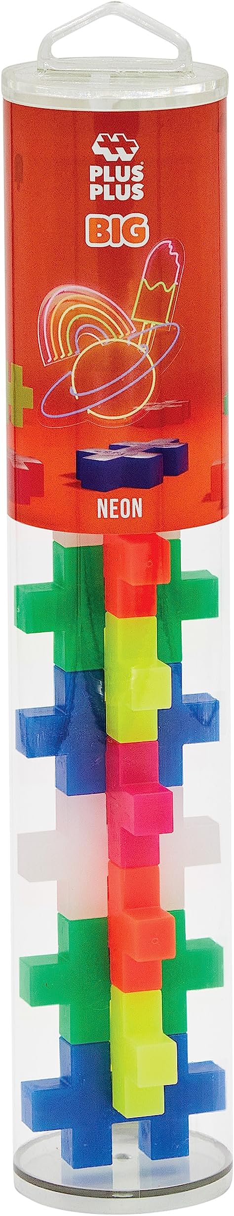 PLUS PLUS - Big – Open Play Tube – 15 Piece Neon Color Mix – Construction Building STEM – Interlocking Large Puzzle Blocks for Toddlers and Preschool