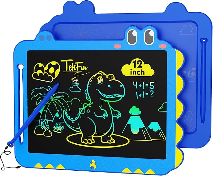 TEKFUN LCD Writing Tablet for Kids, 12 Inch Doodle Board Colorful Drawing Tablet, Reusable Electronic Pads Educational and Learning Toys Gifts for 3-13 Year Old Boy and Girl (Blue)