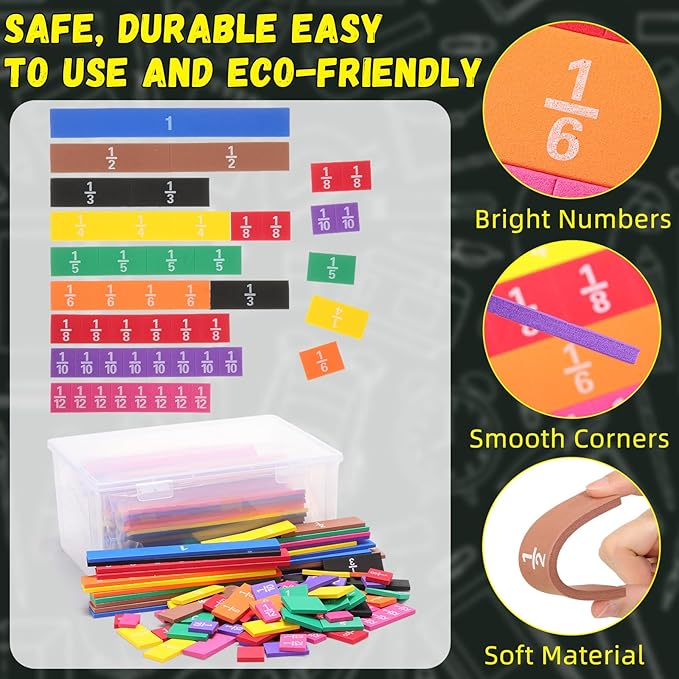 15 Sets Fraction Tiles Fraction Manipulatives for Preschool Elementary School Educational Math Learning Manipulatives for Teacher Bulk with Storage Box