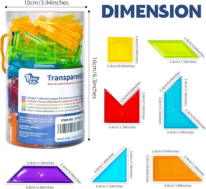Transparent Pattern Blocks, 126 Pcs Geometric Shapes Blocks, Tangram Puzzles, Practice Sorting Counting Patterning, Math Manipulatives for Kids, Back to School Supplies, Teacher Supplies