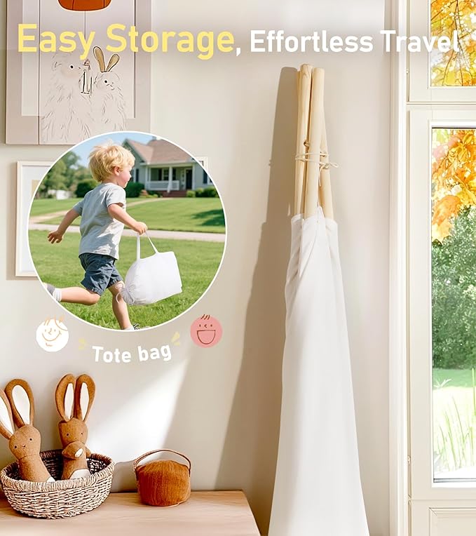 Kids Teepee Tent with Starry Lights, Ground Mat and Pockets, Teepee Tent for Kids Indoor & Outdoor Use, Foldable Play Tents for Boys & Girls, Washable Toddler Playhouse for Birthdays & Holidays