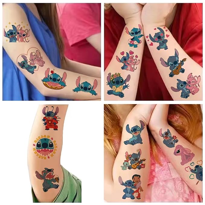 20 Sheets Stitch Temporary Tattoos Birthday Themed Party Supplies Decoration Favors Cartoon Cute Sticker for Kids Boys Home Activity Class Prizes Carnival Christmas Rewards