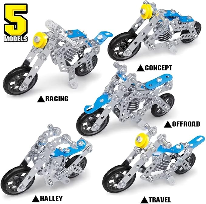 Creative Set Motorcycle,Stem Building Projects Toys for Kids 8 9 10 11 12+ Year Old,Metal Building Construction Model kit, 5 in 1 Motobike Building Blocks Steam Educational Toys(139PCS)