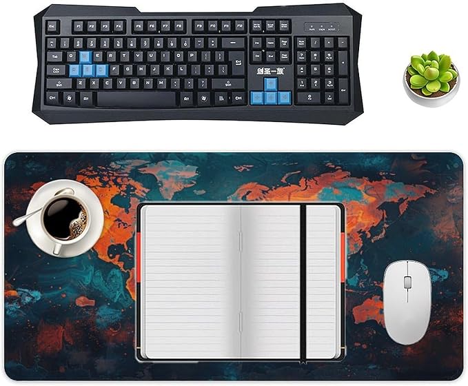 World Map Mouse Pad Large Extended Computer Full Desk Pad 23.6x11.8 inch Computer Mouse Mat Keyboard for Home Office Gaming
