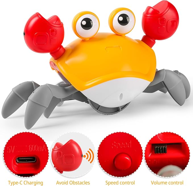Hirger Crawling Crab Baby Toy Infant: Tummy Time Toys for Babies 3 6 9 12 18 24 36 Months, Walking Dancing Sensing Crab for Toddler 1 2 3 4 Year Old, 1st Music Birthday Gifts for Boys Girls