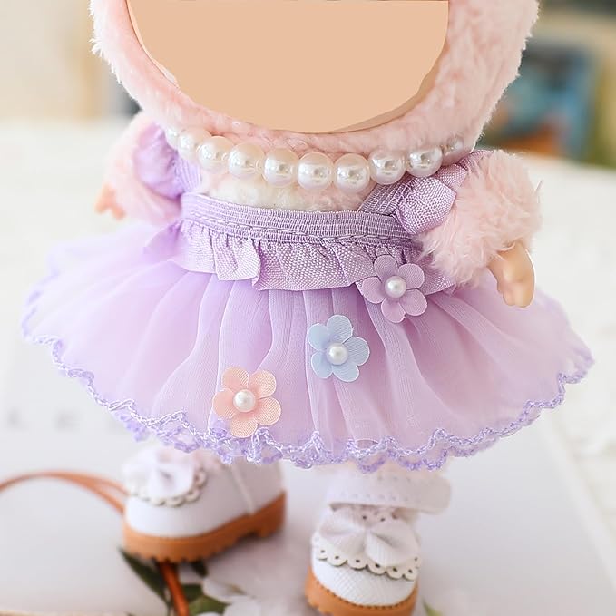 Clothes for Labubu Doll,Clothes for Dolls Accessories,Butterfly Tulle Skirt Purple 5 Pieces Outfit Set Suitable for Labubu 15cm 17cm Doll,Adorable Dress-Up Accessories for Labubu Doll