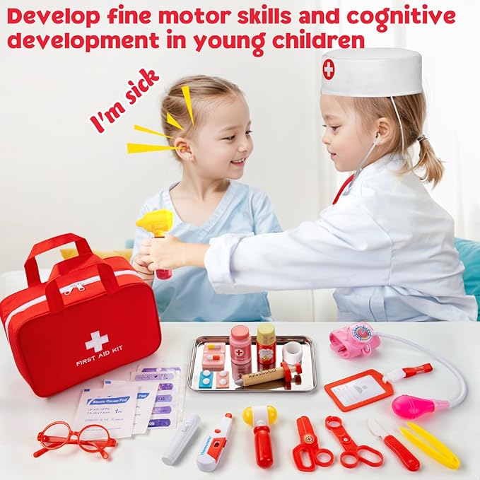 Doctor Kit for Kids, 36 Pcs Pretend Doctor Playset kit for Toddlers 3-5 with Medical Bag & Real Stethoscope ,Toddler Doctor Play Set for Boys and Girls Fun Role Playing Game Doctor Play Gift