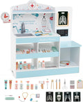 HONEY JOY Kids Wooden Doctor Play Set, 2 In 1 Checkup Medical Office Center & Vet Clinic Station, Exam Area & Interactive Accessories, X-Ray, Toddler Pretend Hospital Playset Kit for Boys Girls (Blue)